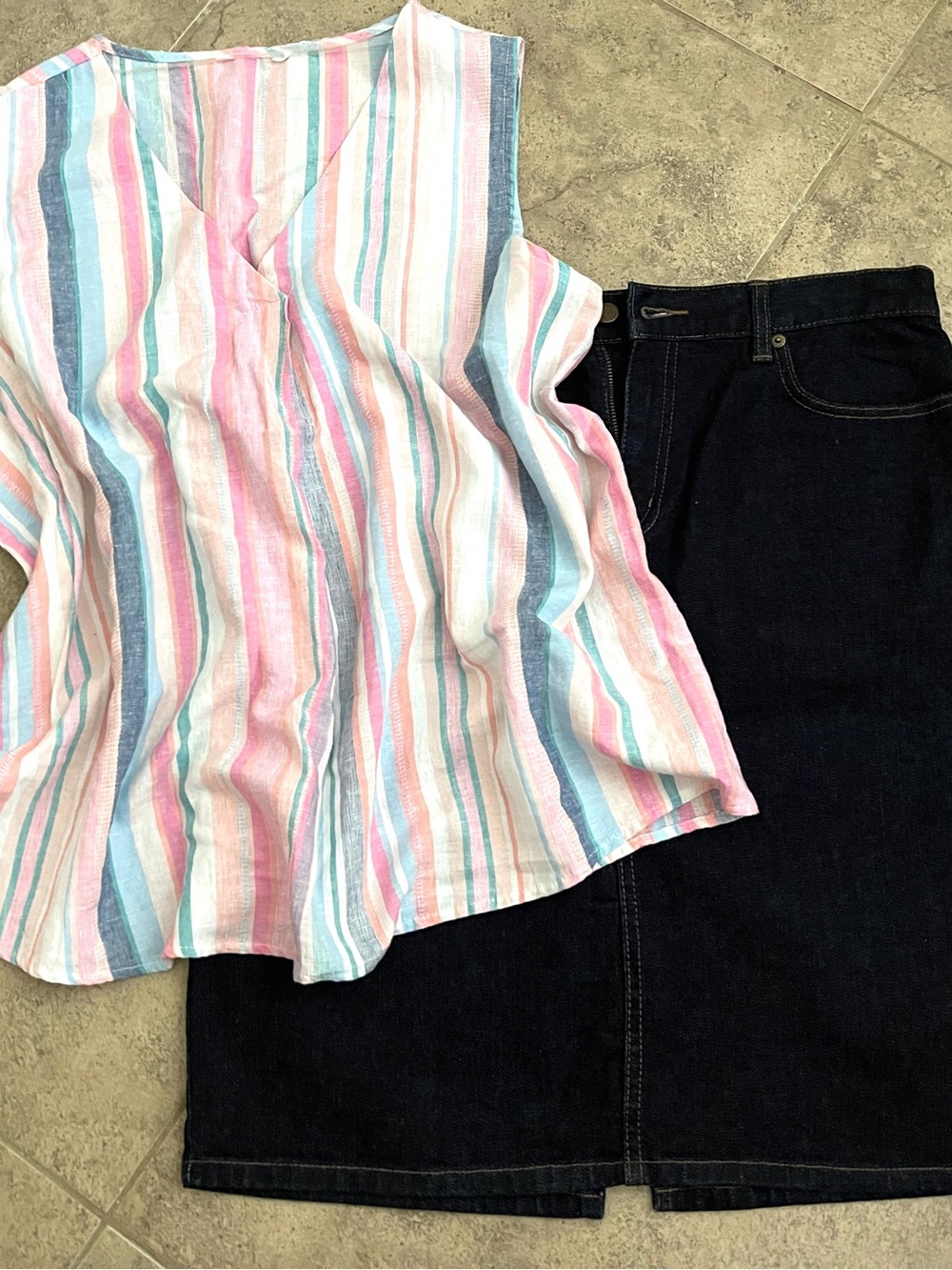 RALPH LAUREN Jeans Skirt XL + Sleeveless Women’s Top XL pink blue sz 12 Shirt